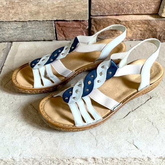Rieker cream and navy size 42 sandals - Picture 1 of 8